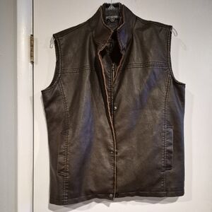 Unisex Two Toned Brown Leather Fully Lined Zip Up & Snap Closure Vest Size L